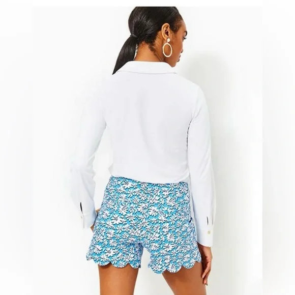 NWT Lilly Pulitzer Buttercup stretch shorts Lunar Blue Palm Beach Petals Sz 16 - Picture 3 of 8